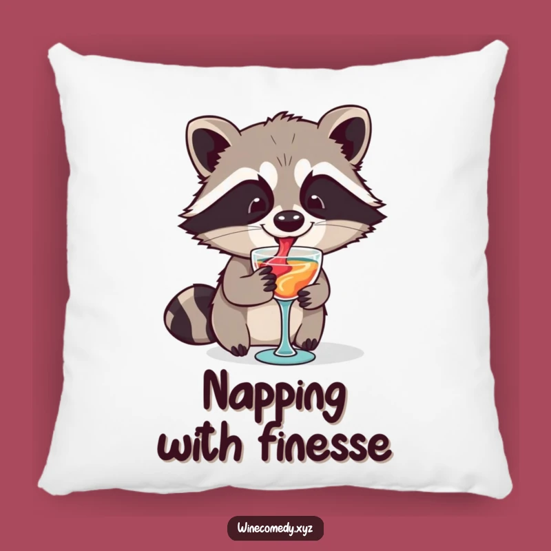 Funny Raccoon Wine Accent Pillow - Soft Cushion for Cozy Laughter