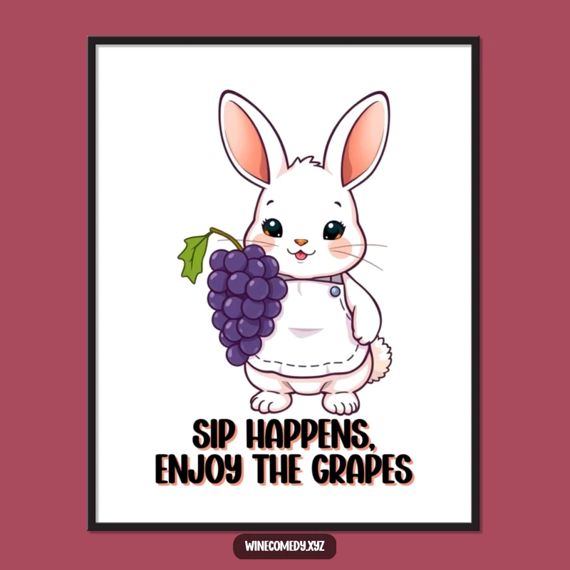 Free Printable Wall Art: Bunny Wine Enthusiast, Grapes, Funny Downloadable Decor
