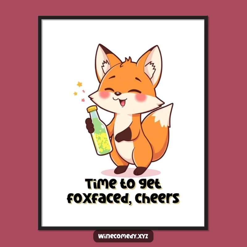 Free Printable Wall Art: Cheerful Fox Sparkling Toast, Funny Downloadable Decor