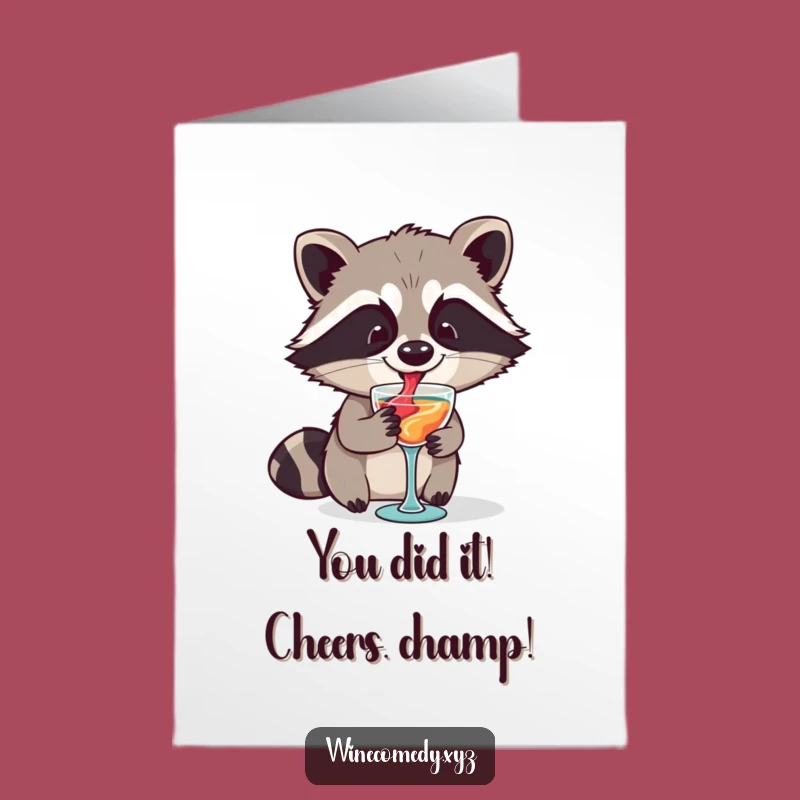 Free Printable Congratulations Card: Raccoon Cheers - Funny Downloadable Gift!