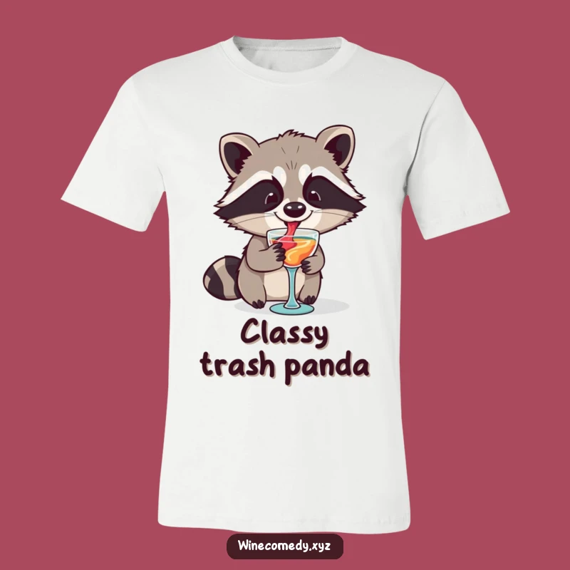 Funny Raccoon Sipping Wine T-Shirt - Cute Cartoon Graphic Tee for Animal Lovers