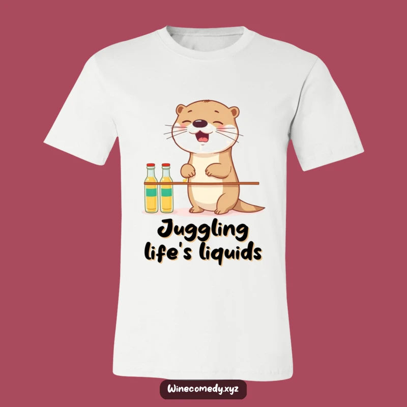 Funny Otter Balancing Bottles T-Shirt - Cute Cartoon Graphic Tee for Animal Fans